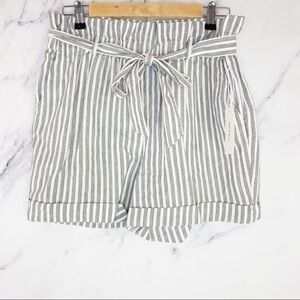 Frame | Striped Linen Blend Paperbag Shorts | Sz M